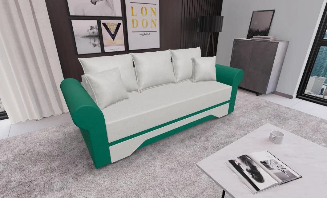 Canapea Extensibilă Mona Bonell Mini, Bej deschis/Verde 2