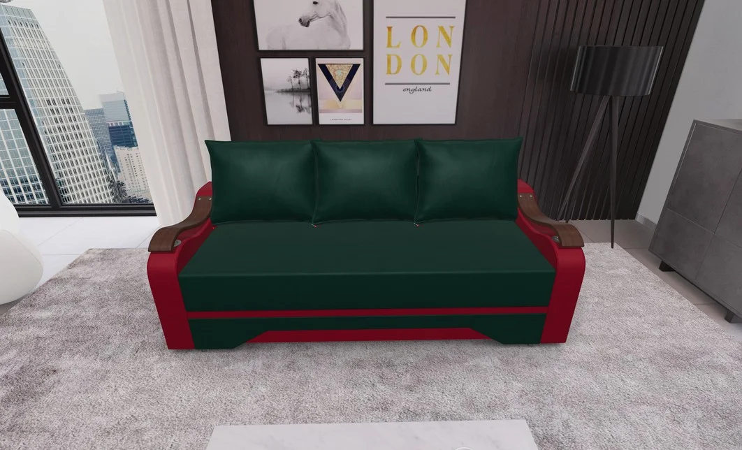 Canapea Extensibila Sally Mini, Verde/Rosu 1