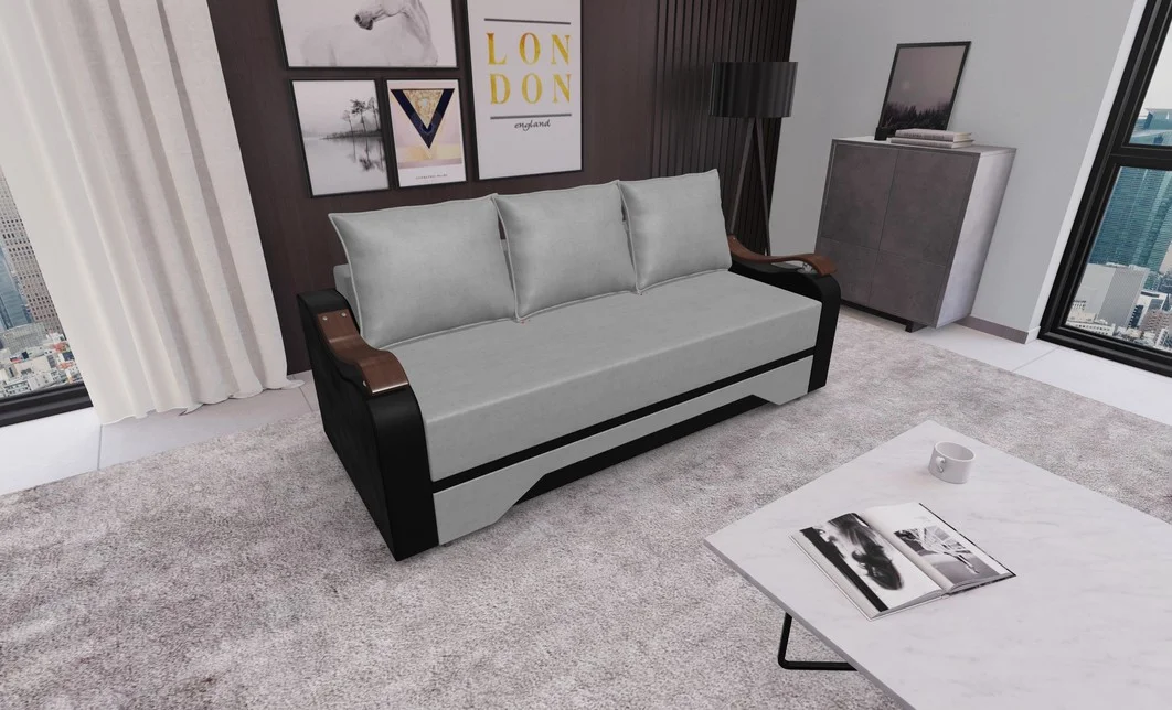 Canapea Extensibila Sally Mini, Gri deschis/Negru 2