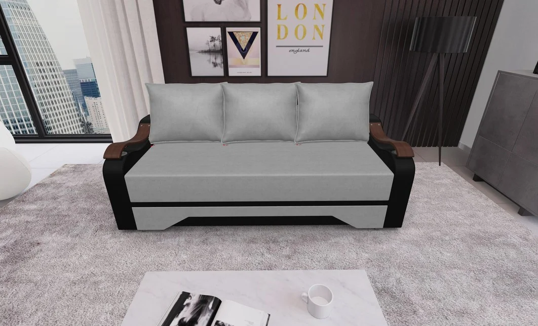 Canapea Extensibila Sally Mini, Gri deschis/Negru