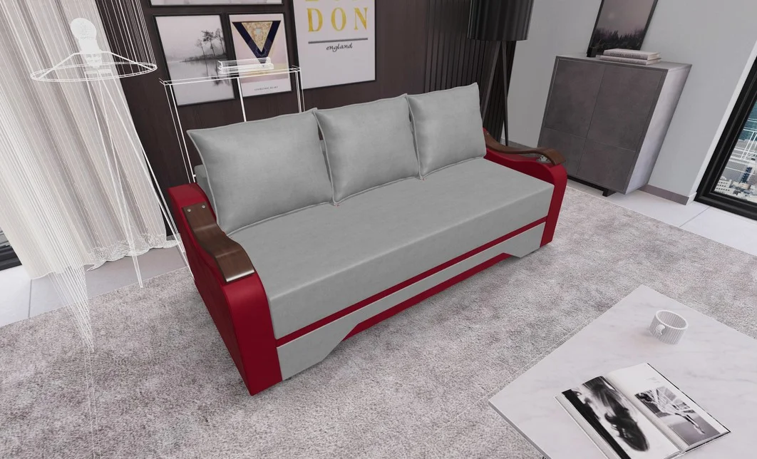 Canapea Extensibila Sally Mini, Gri deschis/Rosu 2