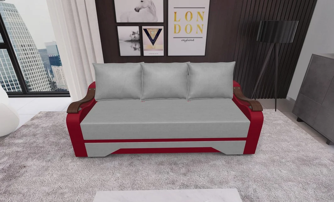 Canapea Extensibila Sally Mini, Gri deschis/Rosu 1