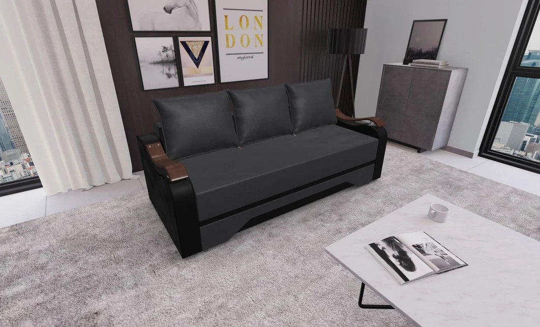 Canapea Extensibila Sally Mini, Gri carbune/Negru 2