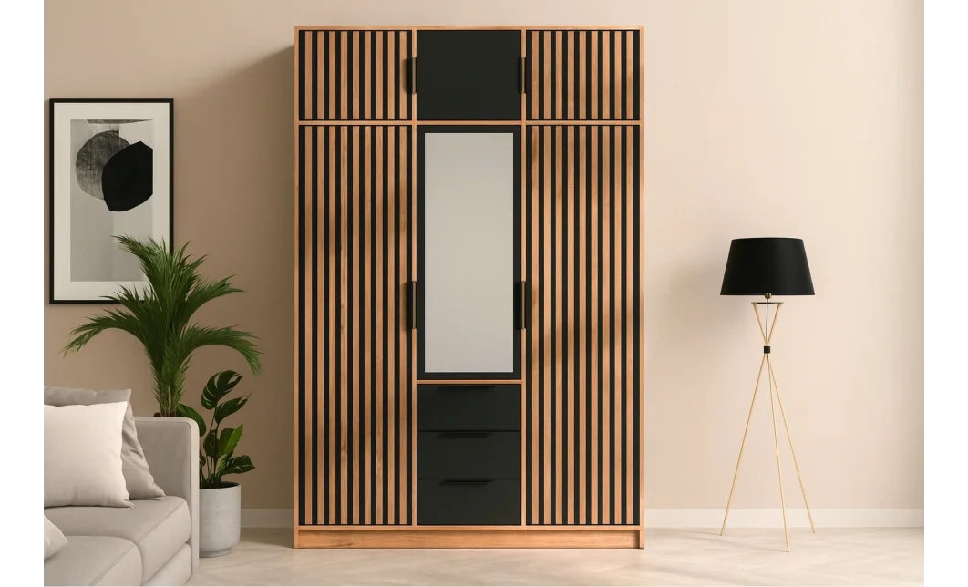 Dulap Bali Lux 3 Usi cu Riflaj și Suprapozabil