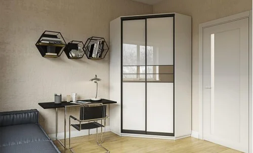 Dulap de Colt Personalizat cu Oglinda/Alb, 120 x 120