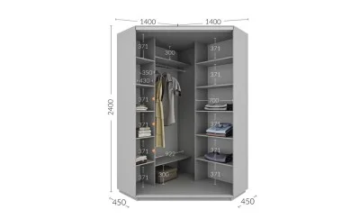 Dulap Personalizat de Colt Oglinda/Alb, 140 x 140