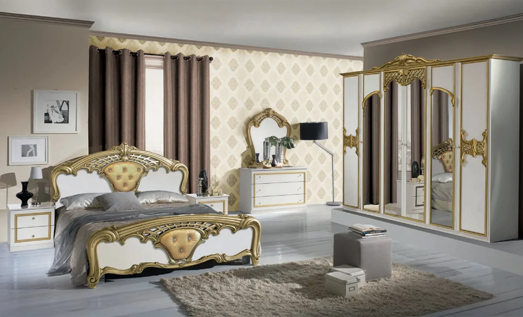 Dormitor Clasic Eva Bianco Gold cu Dulap 6 Uși 4