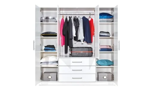 Dulap Bali 4 Usi D4 Alb cu Oglinda, 196