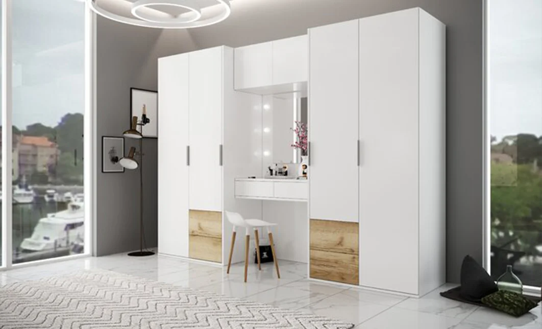 Dulap Latina 300 Alb Cu Oglinda si Masuta Machiaj