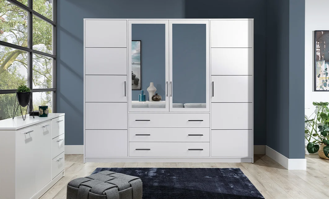 Dulap Bali 4 Usi D4 Alb cu Oglinda, 196 4