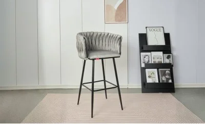 Scaun Bar KJC365 Gri & Picioare Negre