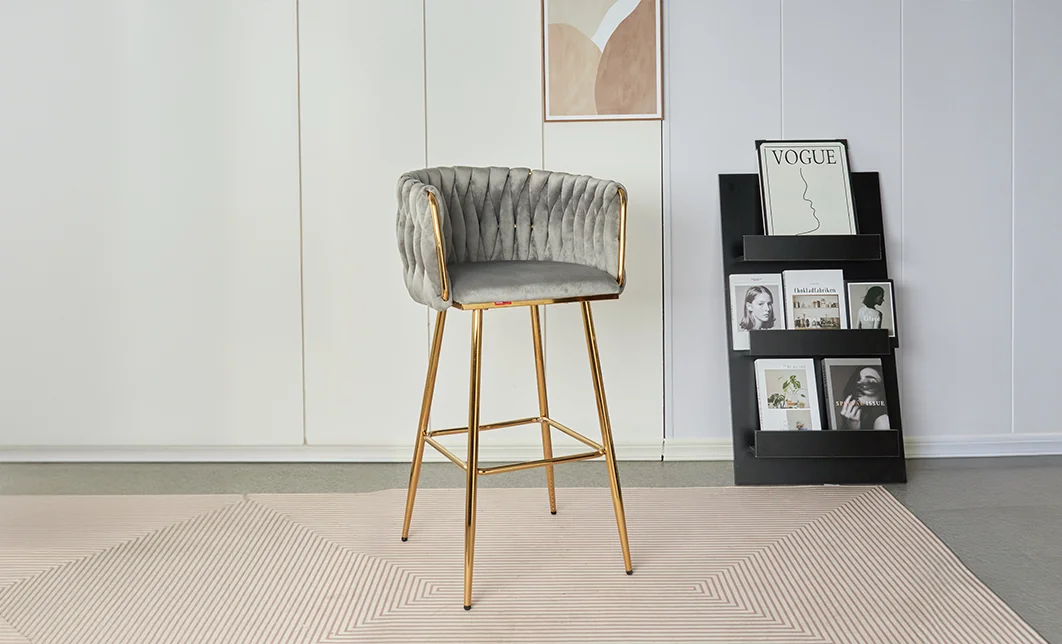 Scaun Bar KJC365 Gri & Picioare Aurii