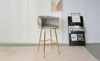 Scaun Bar KJC365 Gri & Picioare Aurii