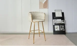 Scaun Bar KJC365 Bej & Picioare Aurii