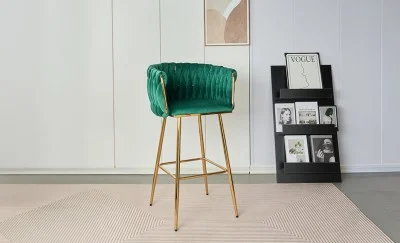 Scaun Bar KJC365 Verde & Picioare Aurii