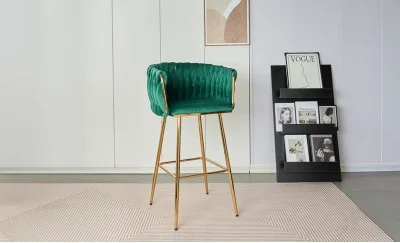 Scaun Bar KJC365 Verde & Picioare Aurii