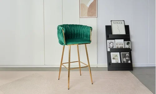 Scaun Bar KJC365 Verde & Picioare Aurii