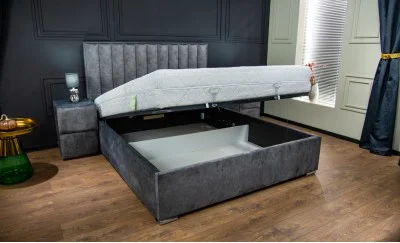 Pat Tapitat Klaus 2, gri închis/somieră rabatabilă, 160x200