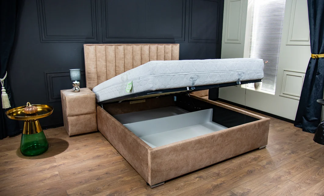 Pat Tapitat Klaus 2, bej închis/somieră rabatabilă, 140x200 1