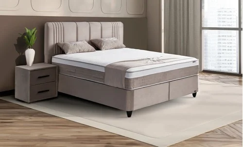 Set Pat Tapitat cu Saltea Belicia Bej, 180 x 200