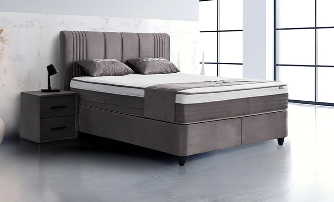 Set Pat Tapitat Tapițat cu Saltea Belicia Gri, 180 x 200 1