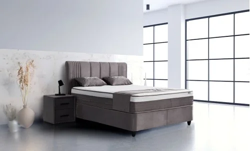 Set Pat Tapitat cu Saltea Belicia Gri, 160 x 200 