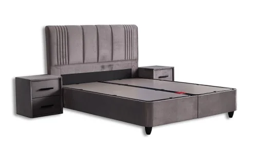 Set Pat Tapitat cu Saltea Belicia Gri, 160 x 200 