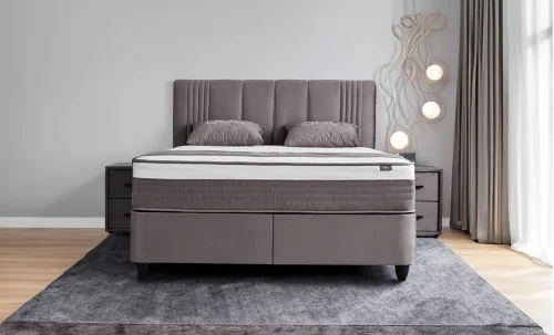 Set Pat Tapitat Tapițat cu Saltea Belicia Gri, 180 x 200