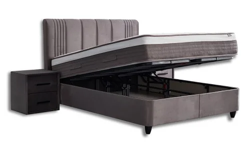 Set Pat Tapitat Tapițat cu Saltea Belicia Gri, 180 x 200