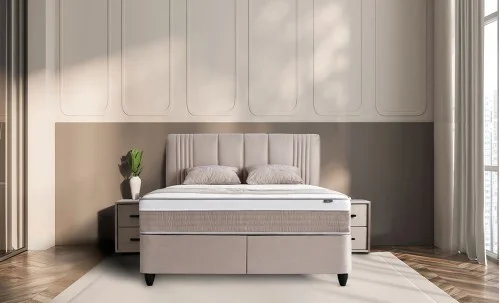 Set Pat Tapitat cu Saltea Belicia Bej, 180 x 200