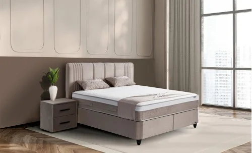 Set Pat Tapitat cu Saltea Belicia Bej, 180 x 200