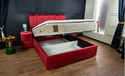 Pat Tapitat Klaus 1, rosu/somieră rabatabilă, 140x200