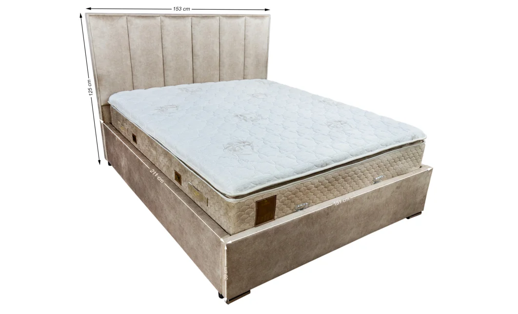 Pat Tapitat Klaus 1, bej deschis/somieră rabatabilă, 140x200 3