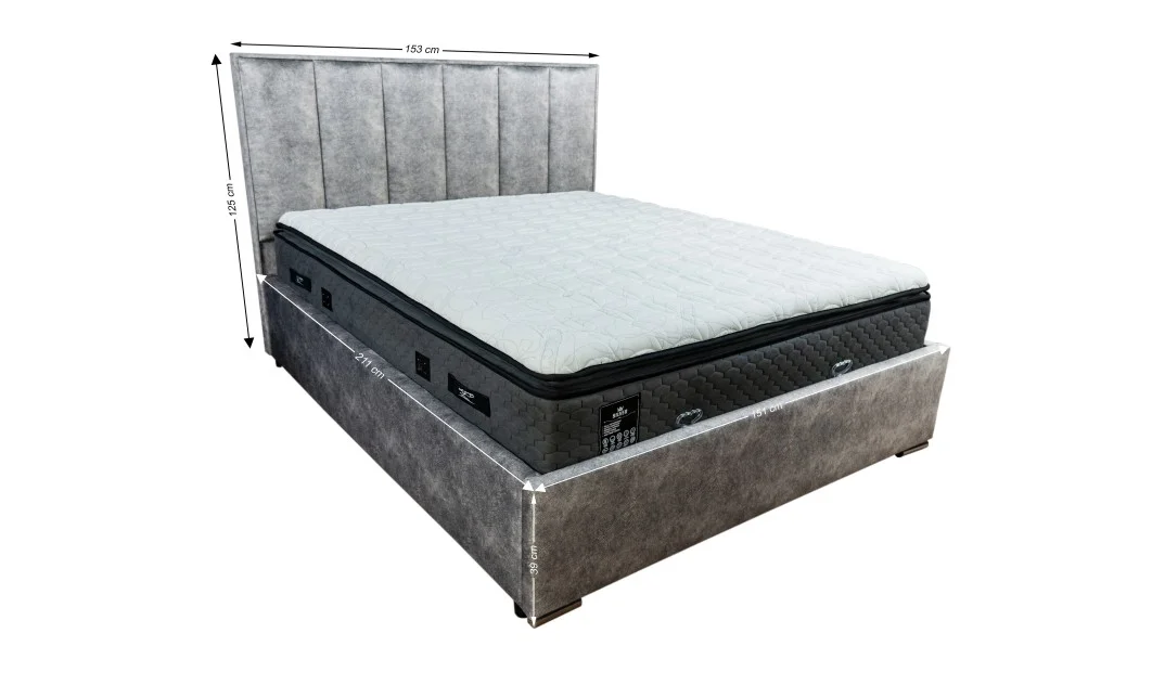 Pat Tapitat Klaus 1, gri deschis/somiera metal, 140x200 4