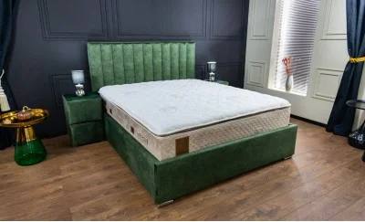 Pat Tapitat Klaus 2, verde/somieră rabatabilă, 140x200