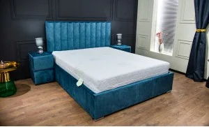 Pat Tapitat Klaus 2, albastru/somieră rabatabilă, 160x200