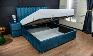 Pat Tapitat Klaus 2, albastru/somieră rabatabilă, 160x200