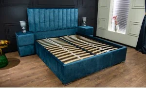 Pat Tapitat Klaus 2, albastru/somieră metal, 160x200