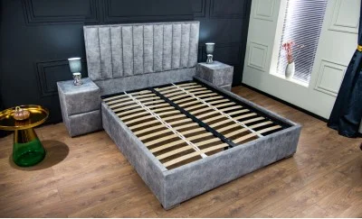 Pat Tapitat Klaus 2, gri deschis/somieră metal, 160x200