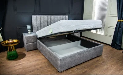 Pat Tapitat Klaus 2, gri deschis/somieră rabatabilă, 160x200