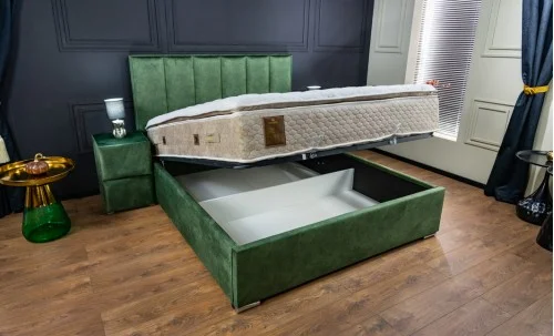 Pat Tapitat Klaus 1, Verde / Somiera Rabatabilă, 160x200