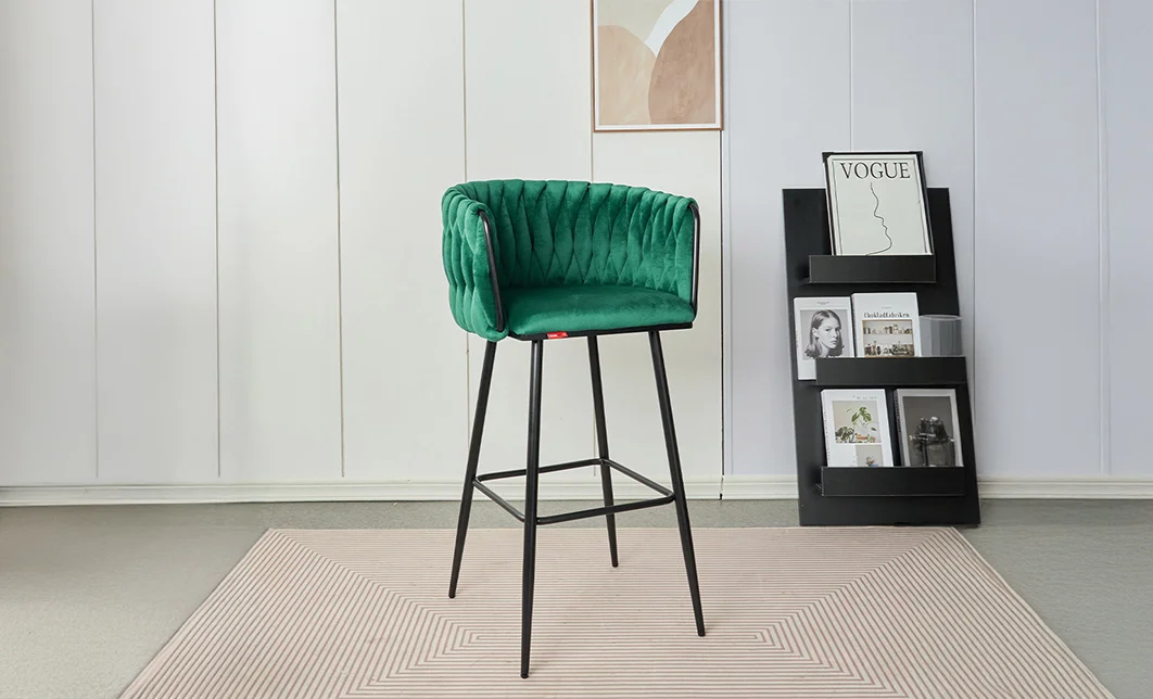 Scaun Bar KJC365 Verde cu Picioare Negre