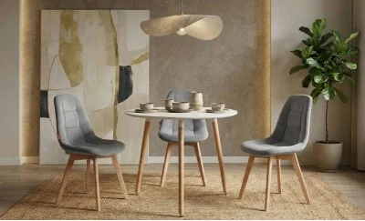 Set Masa Rotunda DT17 Albă cu 3 Scaune KJC5304 Gri