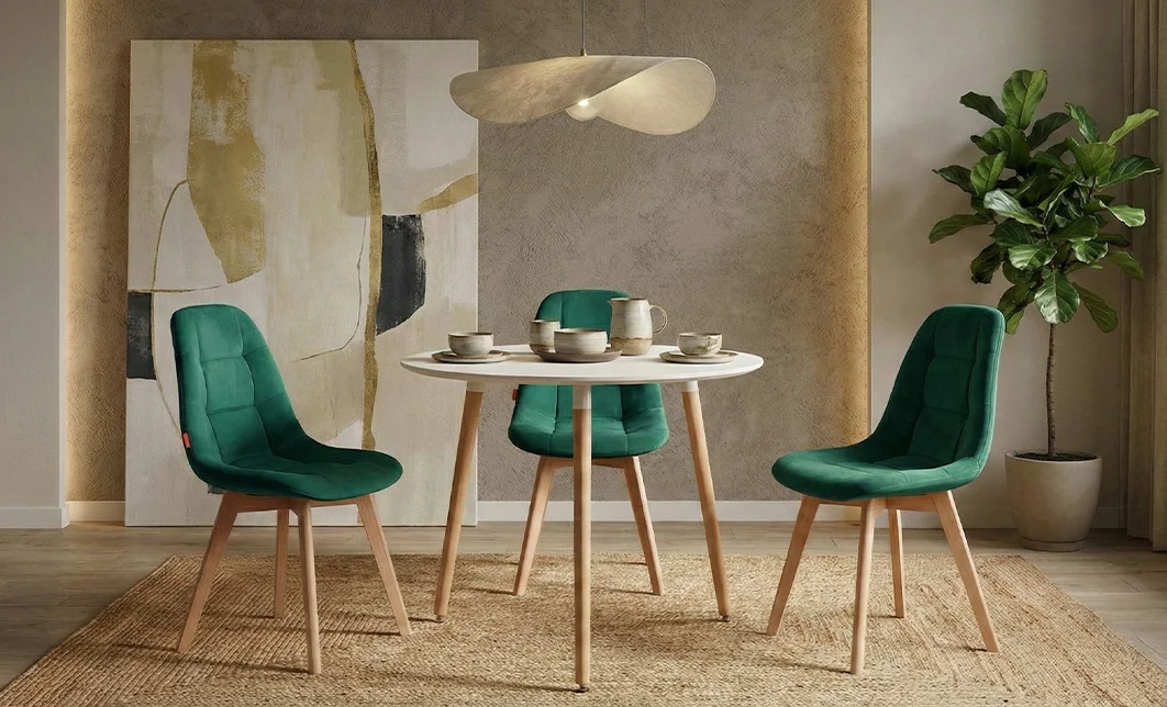 Set Masa Rotunda DT17 Albă cu 3 Scaune KJC5304 Verzi