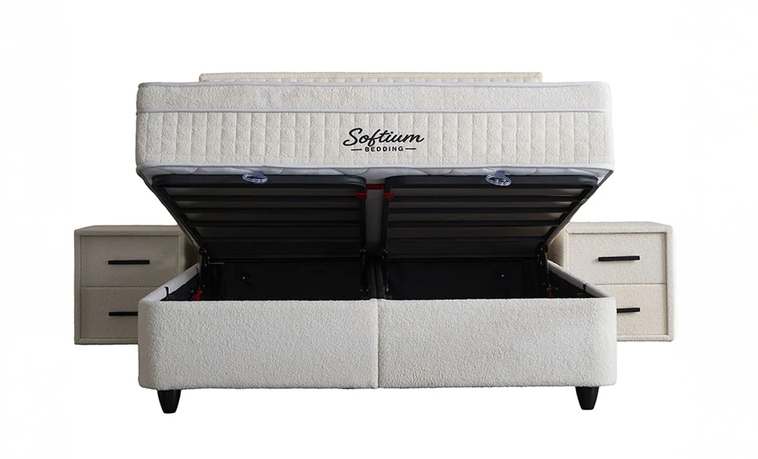 Set Pat Tapitat cu Saltea si Somiera Arden White, 160x200 cm