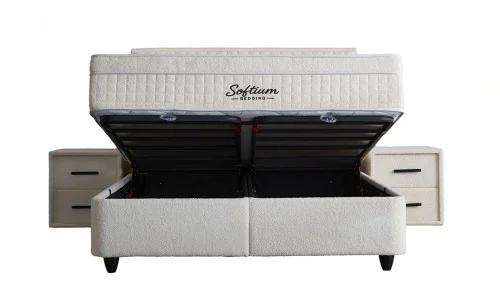 Set Pat Tapitat cu Saltea si Somiera Arden White, 160x200 cm