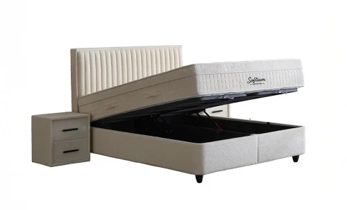 Set Pat Tapitat cu Saltea si Somiera Arden White, 160x200 cm