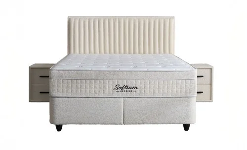 Set Pat Tapitat cu Saltea si Somiera Arden White, 160x200 cm