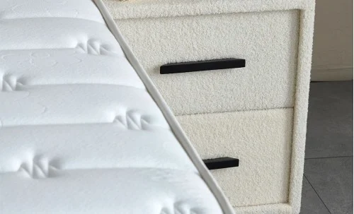 Set Pat Tapitat cu Saltea si Somiera Arden White, 160x200 cm