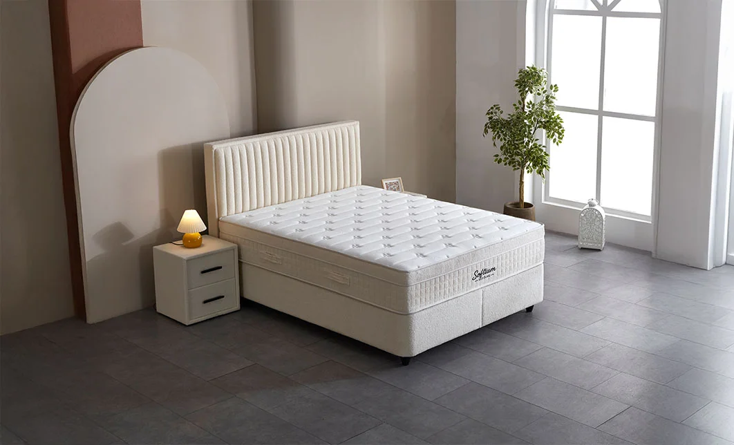 Set Pat Tapitat cu Saltea si Somiera Arden White, 160x200 cm 4